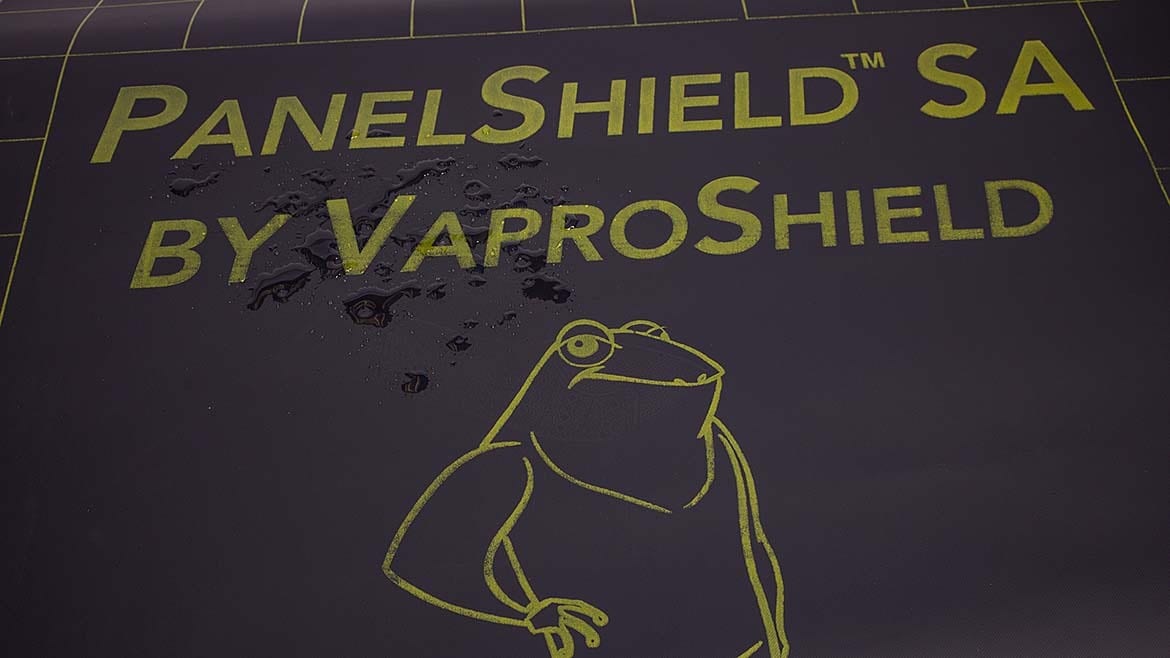 PanelSHIELD SA by VaproSHIELD. Water beads on text above a frog logo.