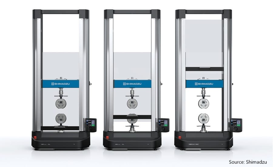 Three Shimadzu universal testing machines.