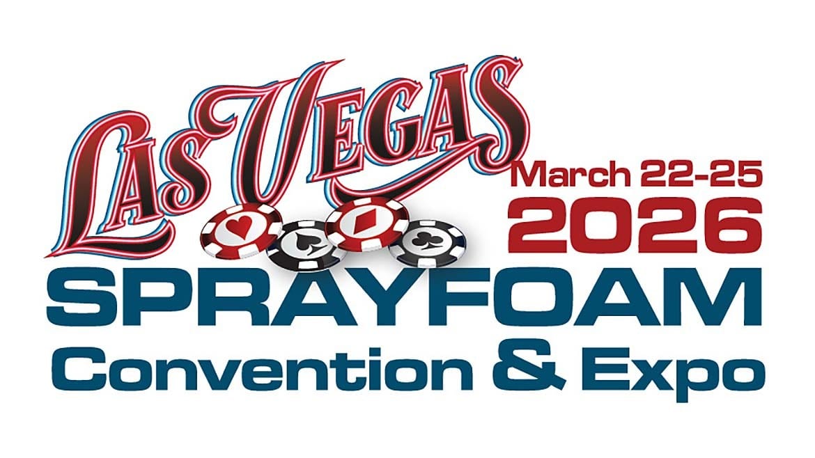 Logo for the Las Vegas Sprayfoam Convention & Expo, March 22-25, 2026, featuring poker chips.