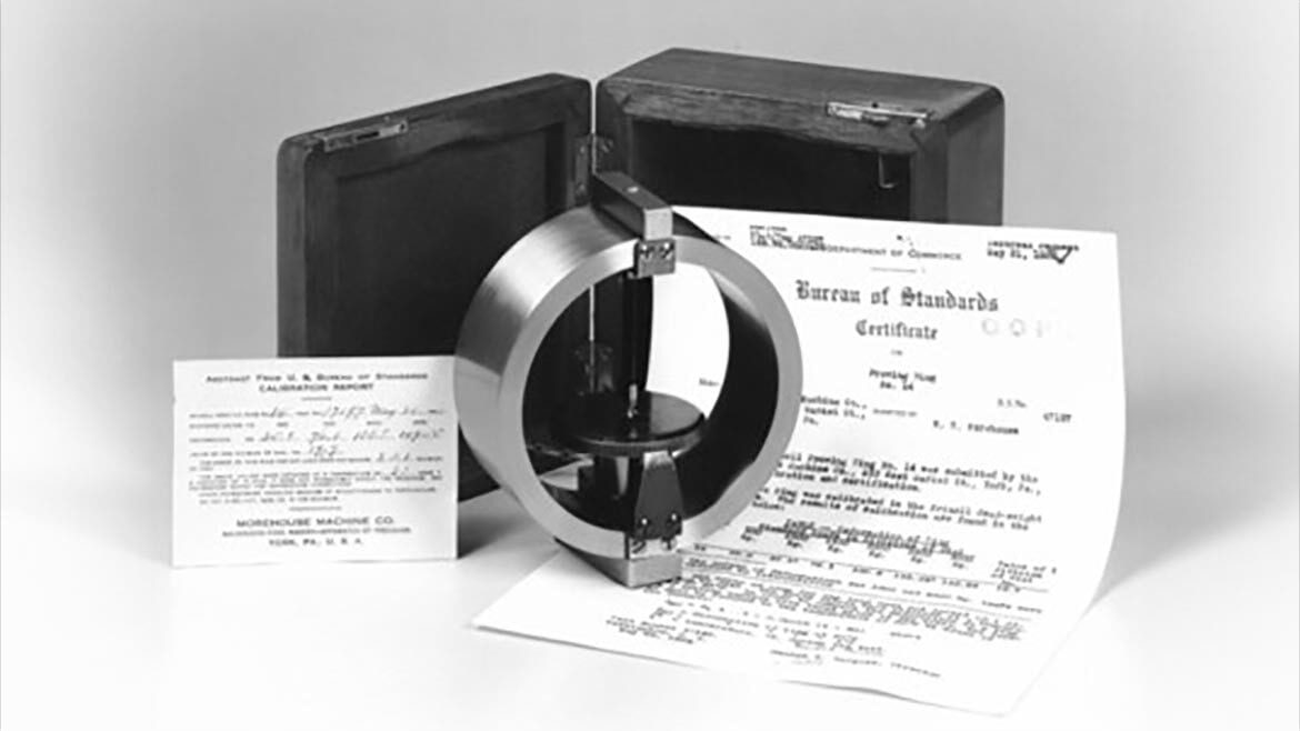 Figure 2 Morehouse Early Brinell Proving Ring S/N 14 Calibrated by U.S. Bureau of Standards test # 47197 May 24, 1926.