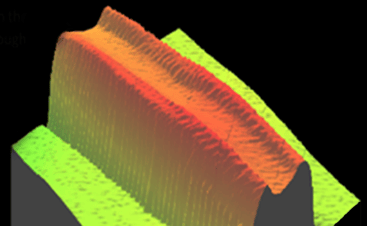 This 3D image shows that a dispensing nozzle has plowed through the top of a bead on this dispense cycle, failing to meet height and volume specifications.