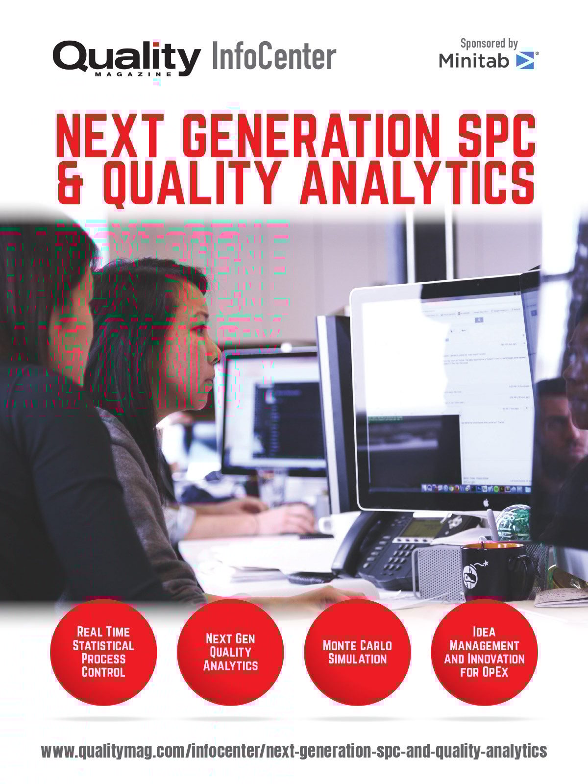 A Quality Magazine InfoCenter ad for next-generation SPC & quality analytics, featuring people working on computers.