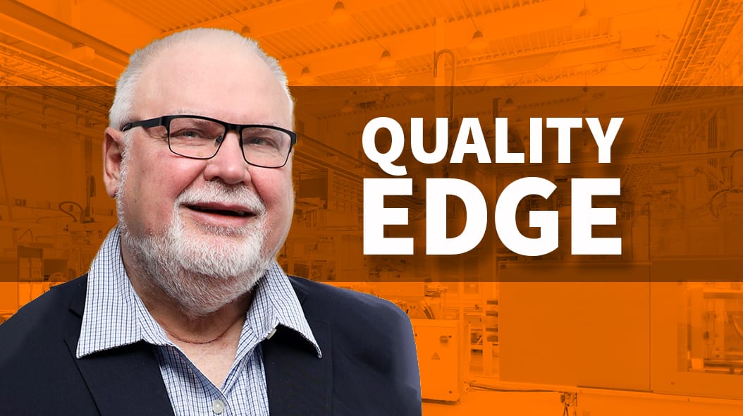 Smiling man in glasses and beard; "QUALITY EDGE" text over an industrial background.