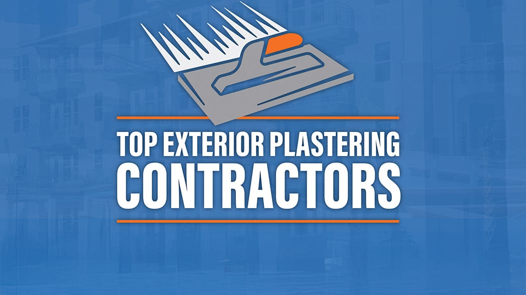 Plastering trowel icon and text: TOP EXTERIOR PLASTERING CONTRACTORS.