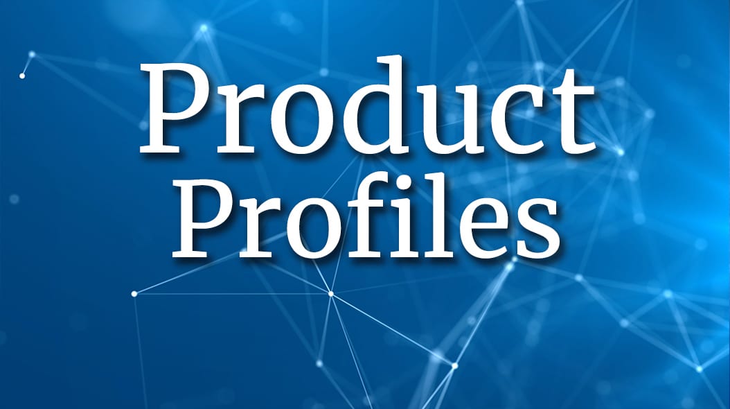 Text "Product Profiles" on a blue background with a network pattern.