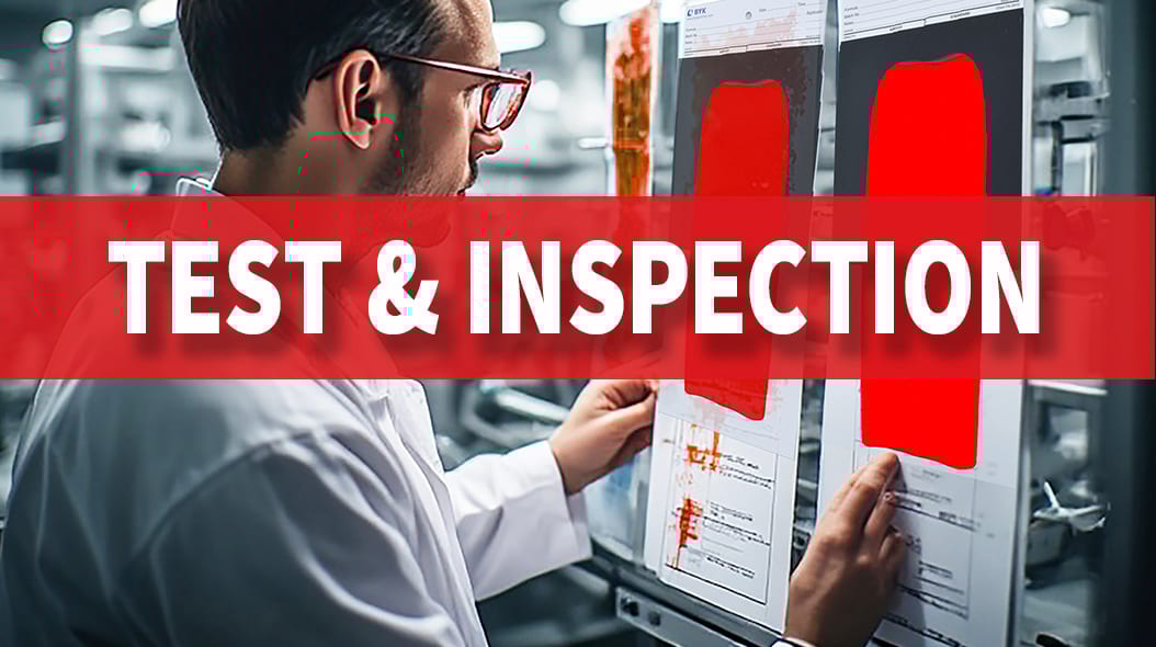 Technician inspecting test documents in a lab.