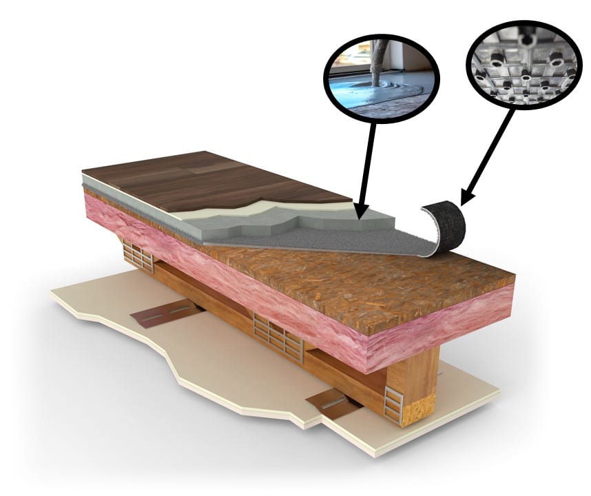 Wood truss floor/ceiling assembly using AccuQuiet system 