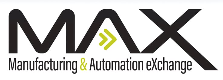 Logo for MAX Manufacturing & Automation eXchange, featuring large "MAX" text with a green chevron.