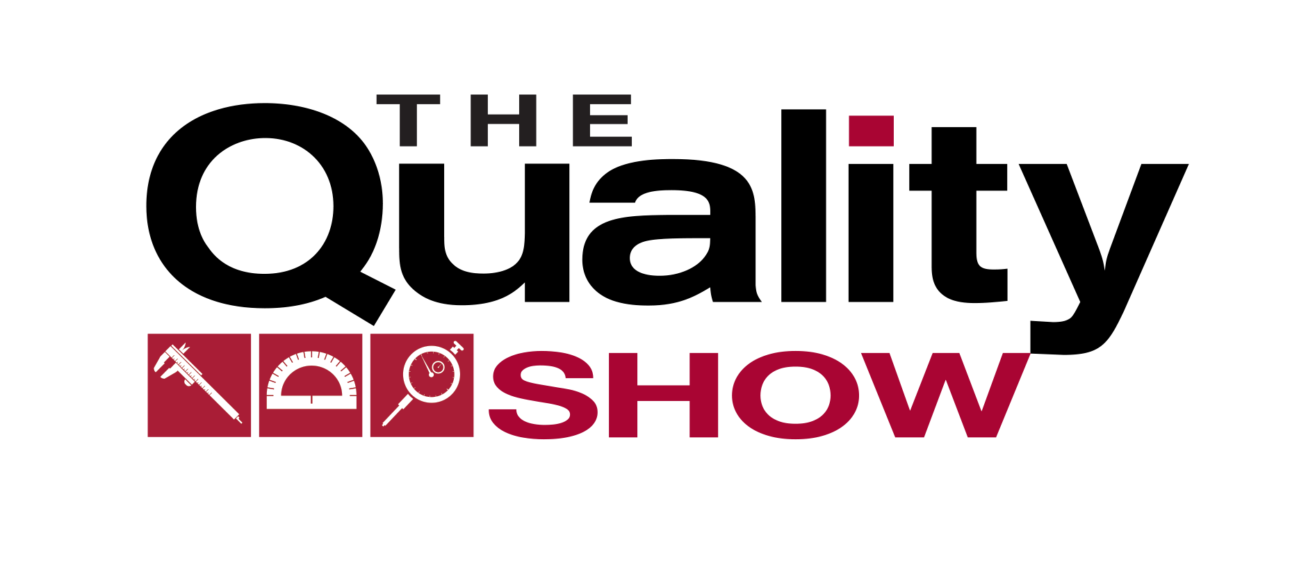 Logo for "The Quality Show" featuring the title text and icons of a caliper, protractor, and stopwatch.