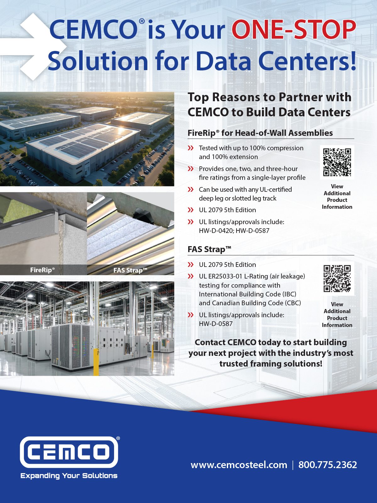CEMCO offers one-stop fire protection solutions, FireRip and FAS Strap, for data center construction.