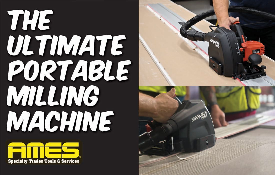Ames portable milling machine in use, with text "THE ULTIMATE PORTABLE MILLING MACHINE".