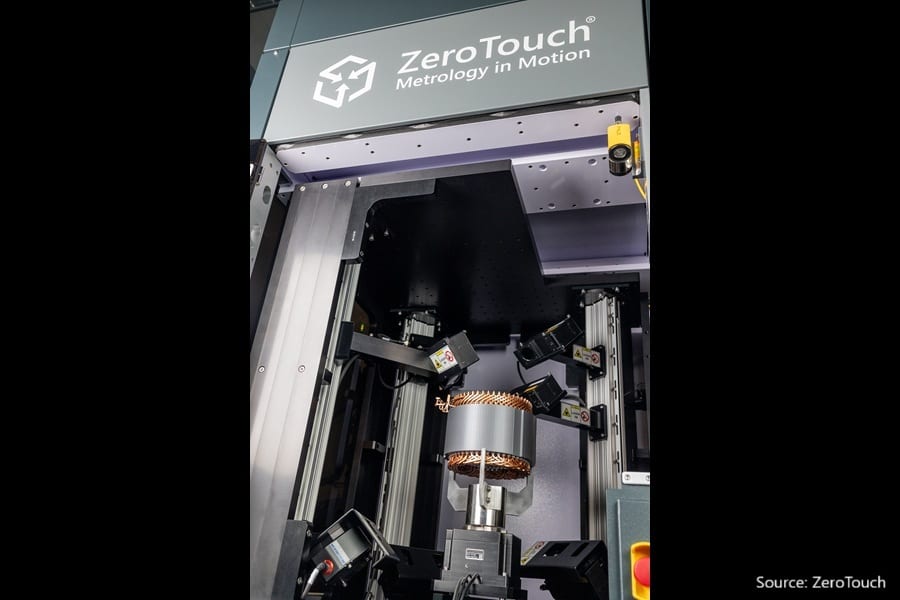 ZeroTouch Metrology in Motion machine inspecting an electric motor stator.