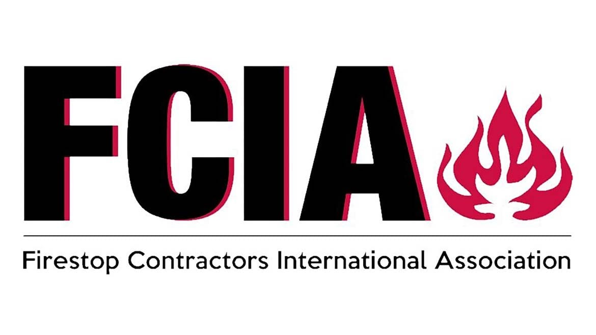 Logo for Firestop Contractors International Association (FCIA), featuring large FCIA text, a red flame, and full name.
