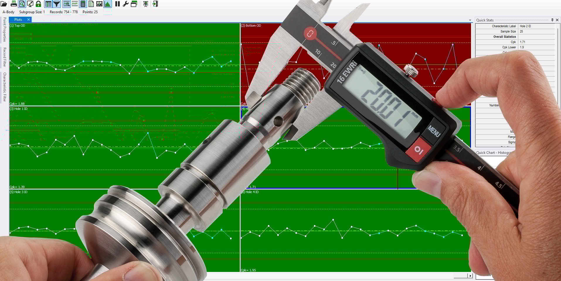 Wireless gages with seamless connectivity to SPC software provides easy to follow user interface with immediate feedback. Image credit: Mahr and Prolink Software