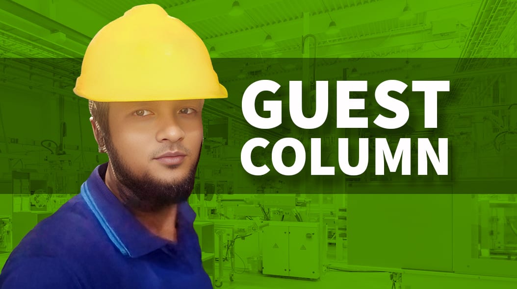 A man in a yellow hard hat and blue shirt, with text 'GUEST COLUMN' against a green industrial background.