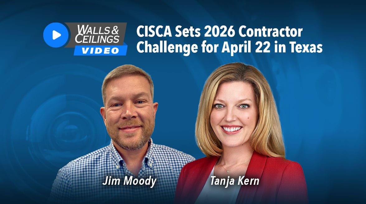 Jim Moody and Tanja Kern in a Walls & Ceilings video about the CISCA 2026 Contractor Challenge.