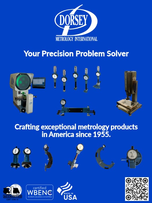 Dorsey Metrology International ad: precision metrology products, Made in USA since 1955.