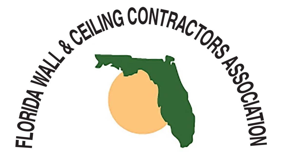 Logo for Florida Wall & Ceiling Contractors Association with Florida map and orange circle.