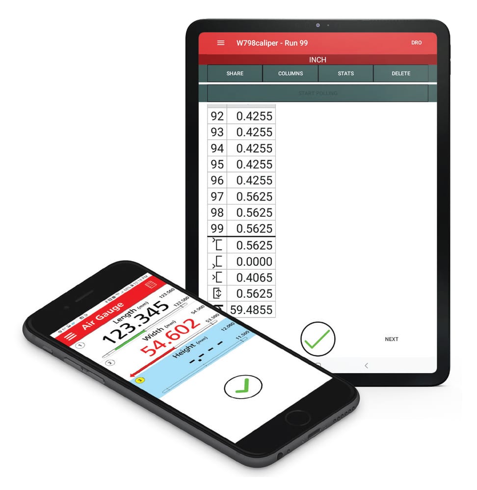 Starrett DataSure 4.0. Data displayed on Mobile Phone and Tablet 