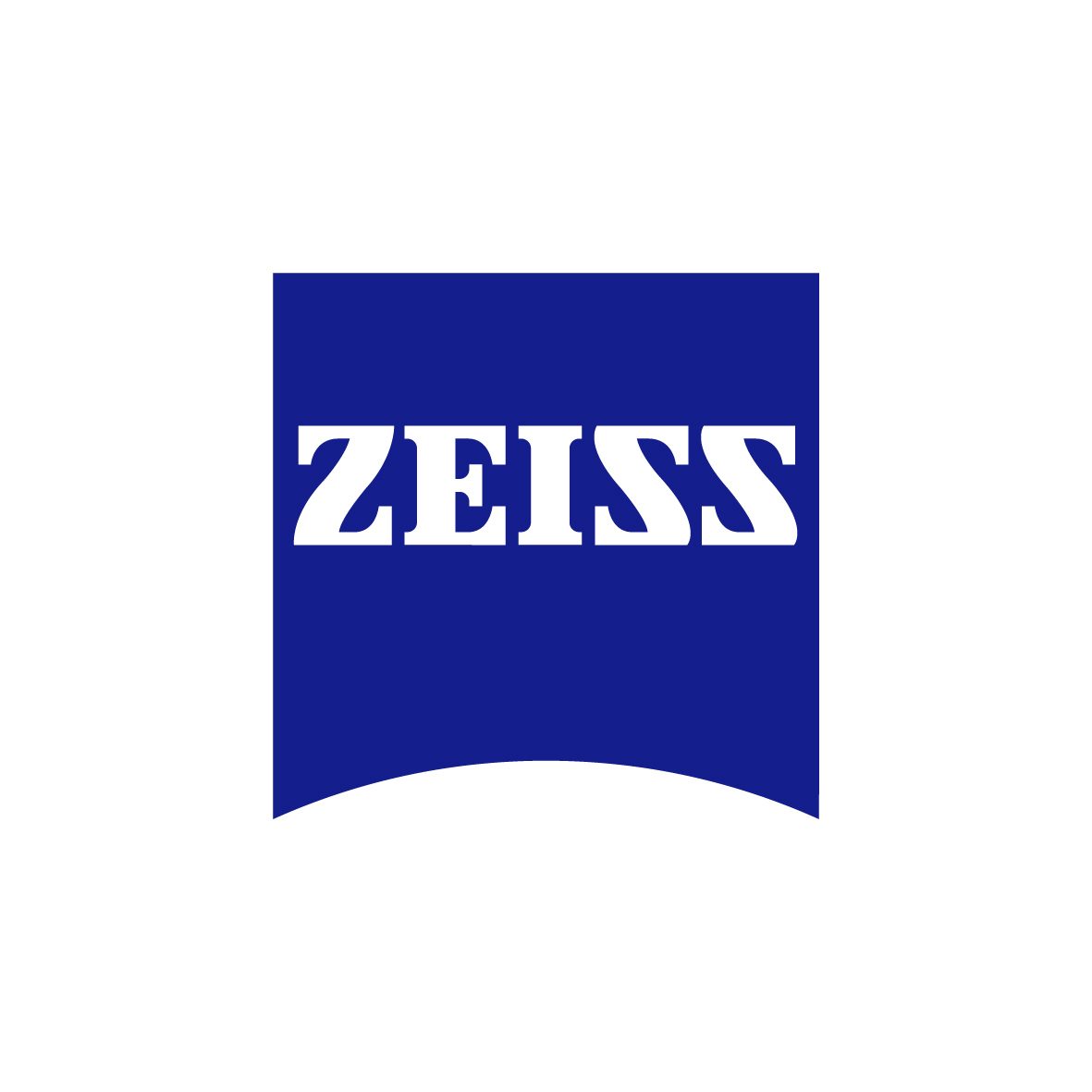 The ZEISS logo, featuring white text on a blue background with a curved base.