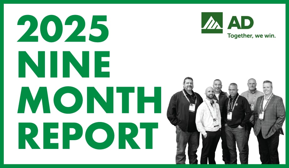 AD 2025 Nine Month Report cover with six men.