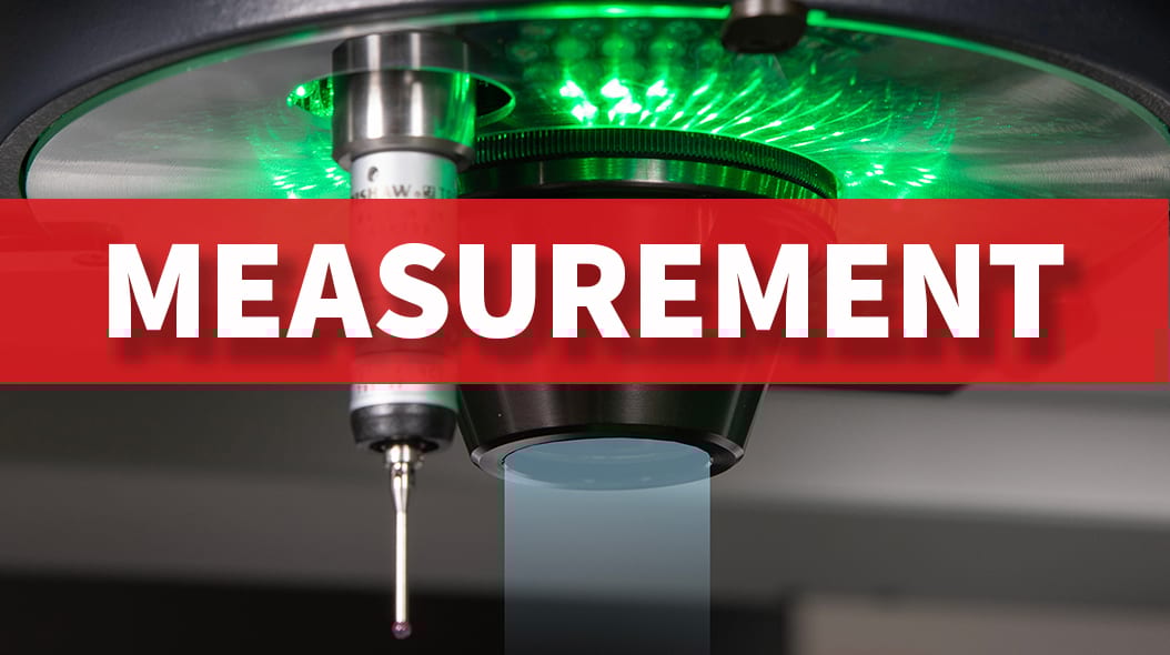 Precision measurement setup with green laser and probe, labeled 'MEASUREMENT'.
