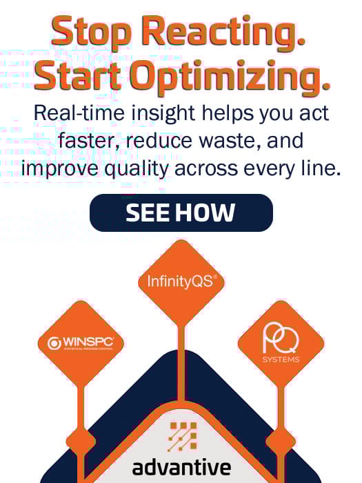Advantive ad: Stop reacting, start optimizing with real-time insight and quality solutions.