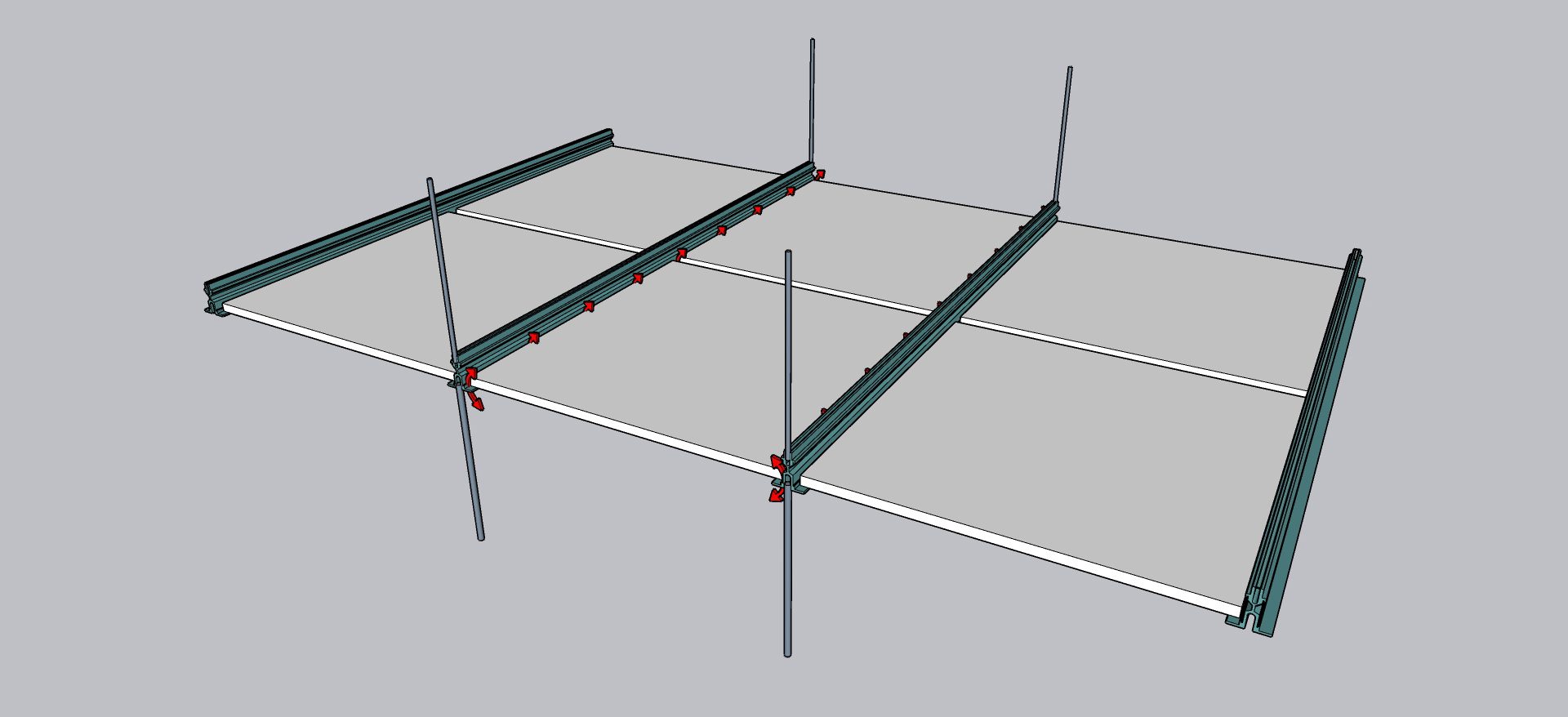 Newly developed gasketed tile systems with structural suspension grid reduces leakage at the tile perimeter and eliminate leakage around drop rods