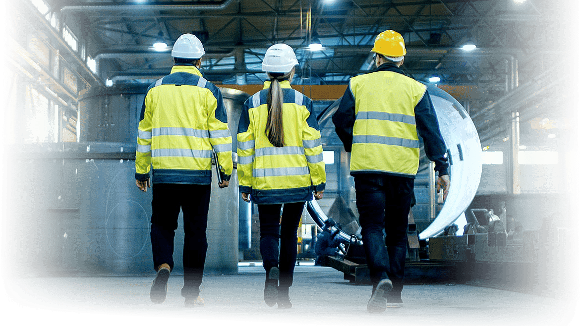 Factory workers walking away