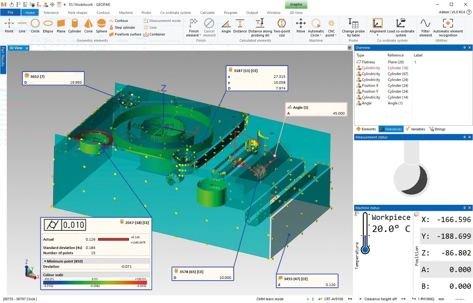 3D graphical displays can show measured components to capture the trend of deviations of a part’s components for simple visualized GD&T evaluations. 