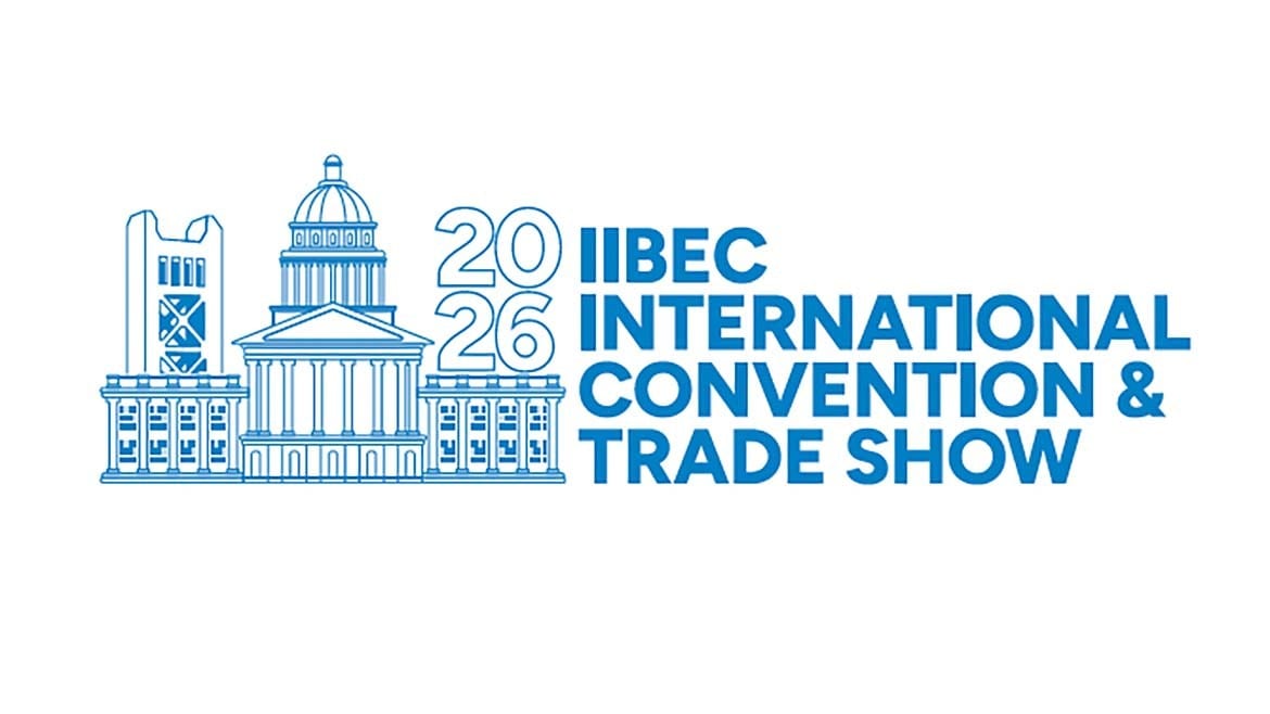 Logo for the 2026 IIBEC International Convention & Trade Show, featuring outline buildings and text.