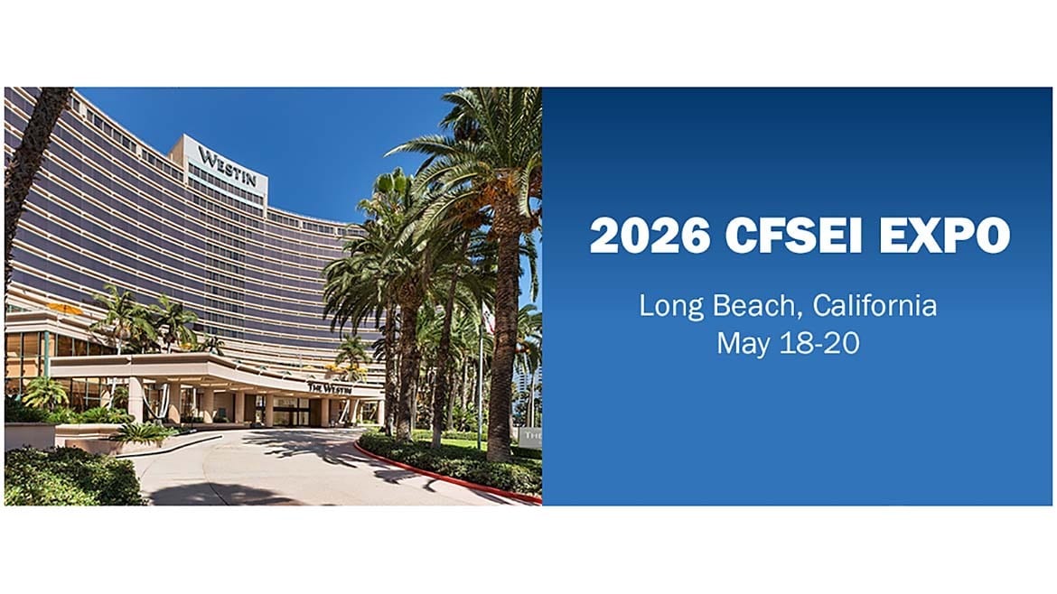 Westin hotel, palm trees, and event details for 2026 CFSEI Expo, Long Beach, California.