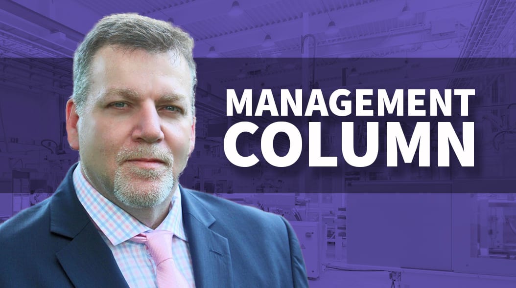 A man in a suit with a beard looking forward, with 'Management Column' text on a purple background.