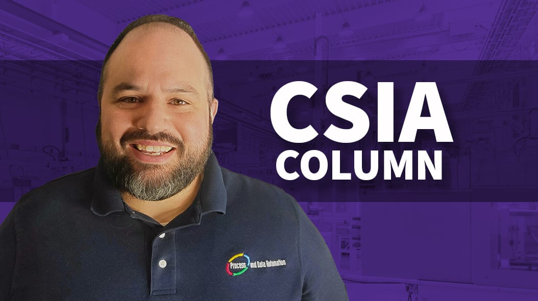 Smiling man in a polo shirt with "Process and Data Automation" logo, beside "CSIA COLUMN" text.