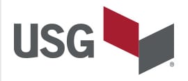 USG company logo featuring the text "USG" and a geometric design composed of a red and a gray shape.