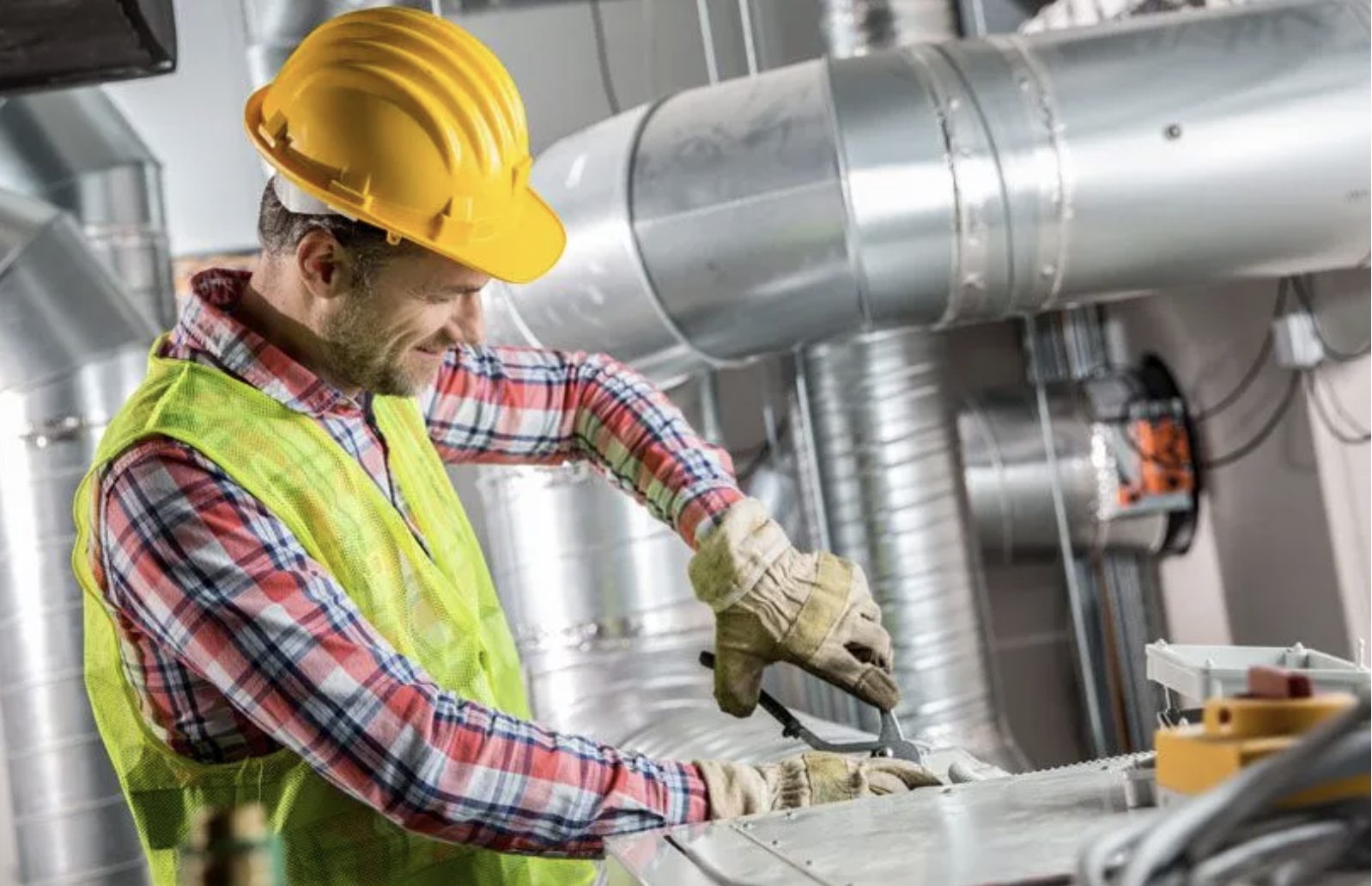 Hard hat, High-visibility clothing, Blue-collar worker, Workwear, Engineer, Tradesman, Helmet, Tartan