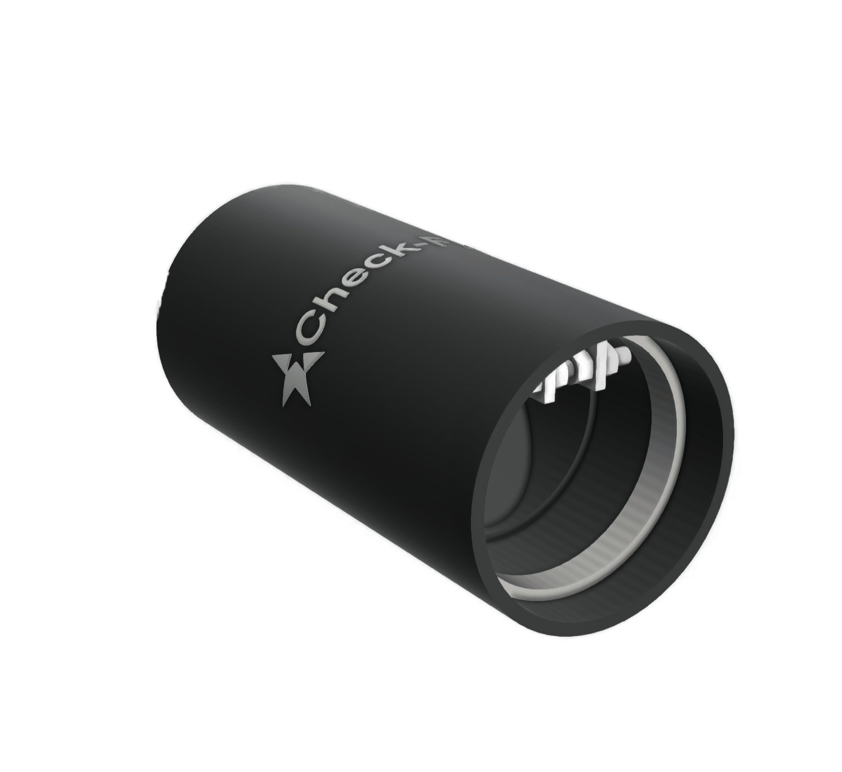 Black cylindrical pipe or coupler with a "Cheeky" logo and a white inner ring.