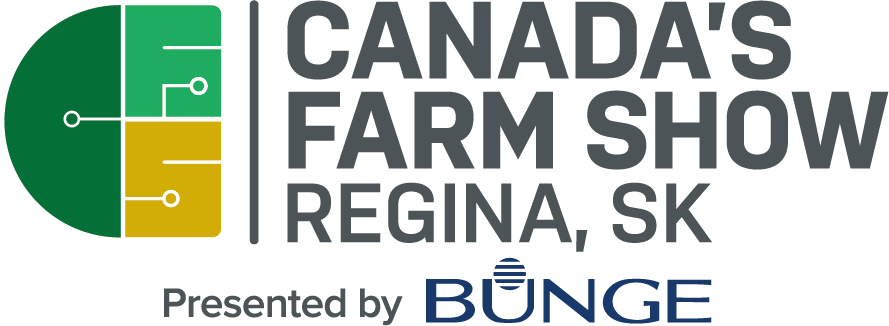 Canada's Farm Show Regina, SK logo: green/gold stylized fields and 'Presented by BÜNGE'.