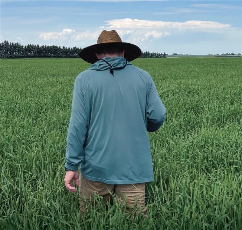 man with brown hat on walking through wheat field