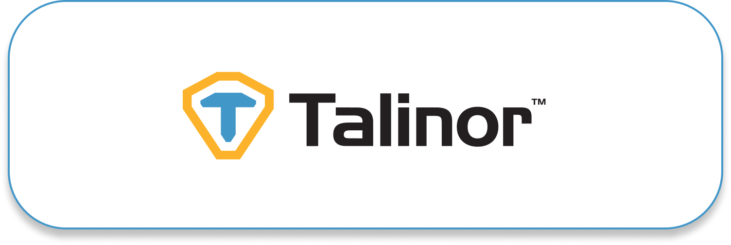 Talinor logo featuring a blue 'T' inside a yellow and blue shield icon, next to the black text "Talinor" with a TM symbol.