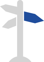 Signpost with blue right arrow and two grey left arrows.