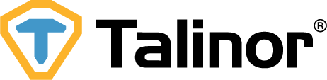 Talinor logo featuring a blue 'T' inside an orange hexagonal shield, next to the black text 'Talinor®'.