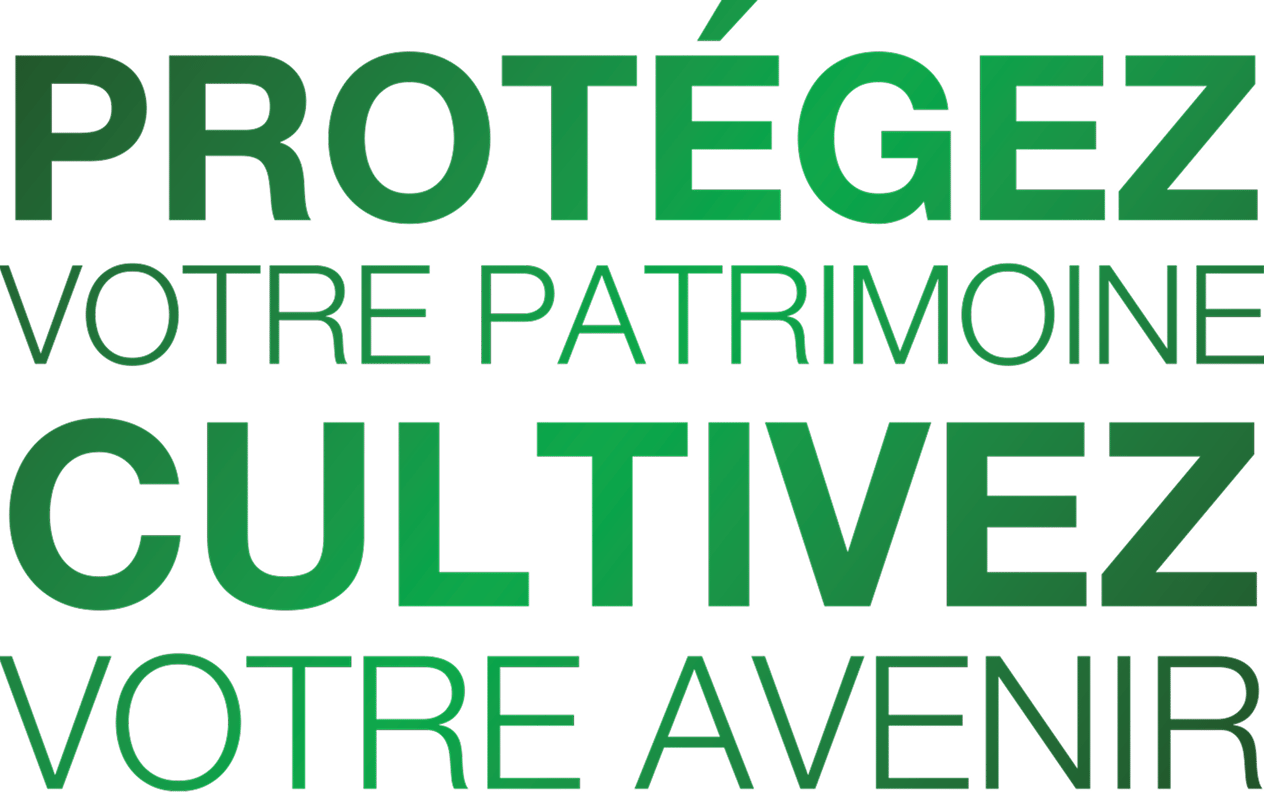 Green text on a dark green background: "Protect your heritage, cultivate your future."