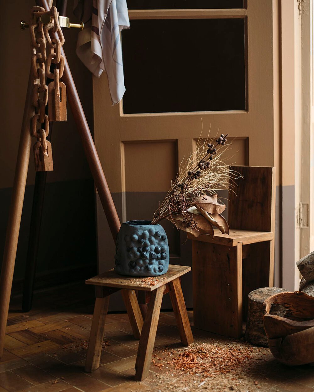 Natural material, Interior design, Wood, Branch, Twig, Window