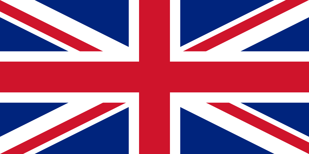 Union Jack flag, featuring red and white crosses on a blue field.
