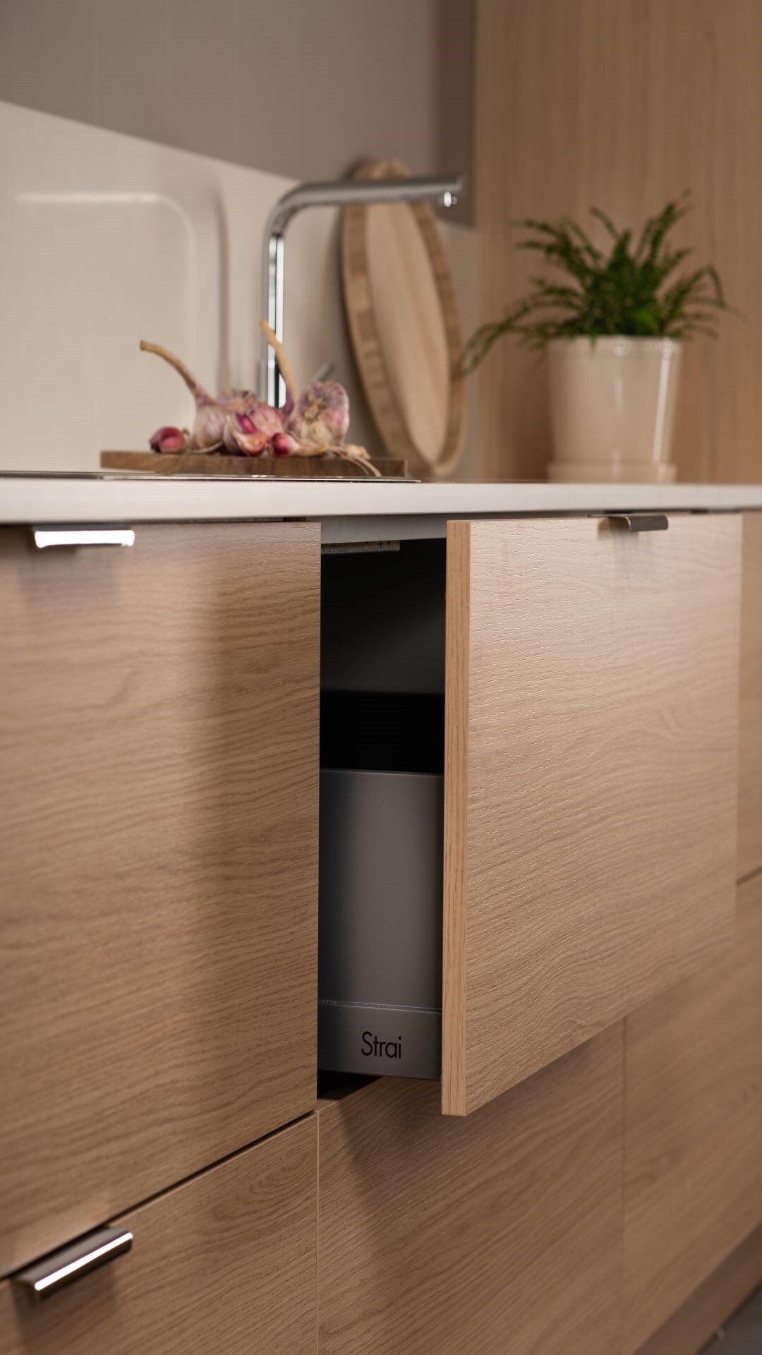 Plumbing fixture, Interior design, Cabinetry, Countertop, Plant, Wood, Rectangle, Tap, Flowerpot, Kitchen