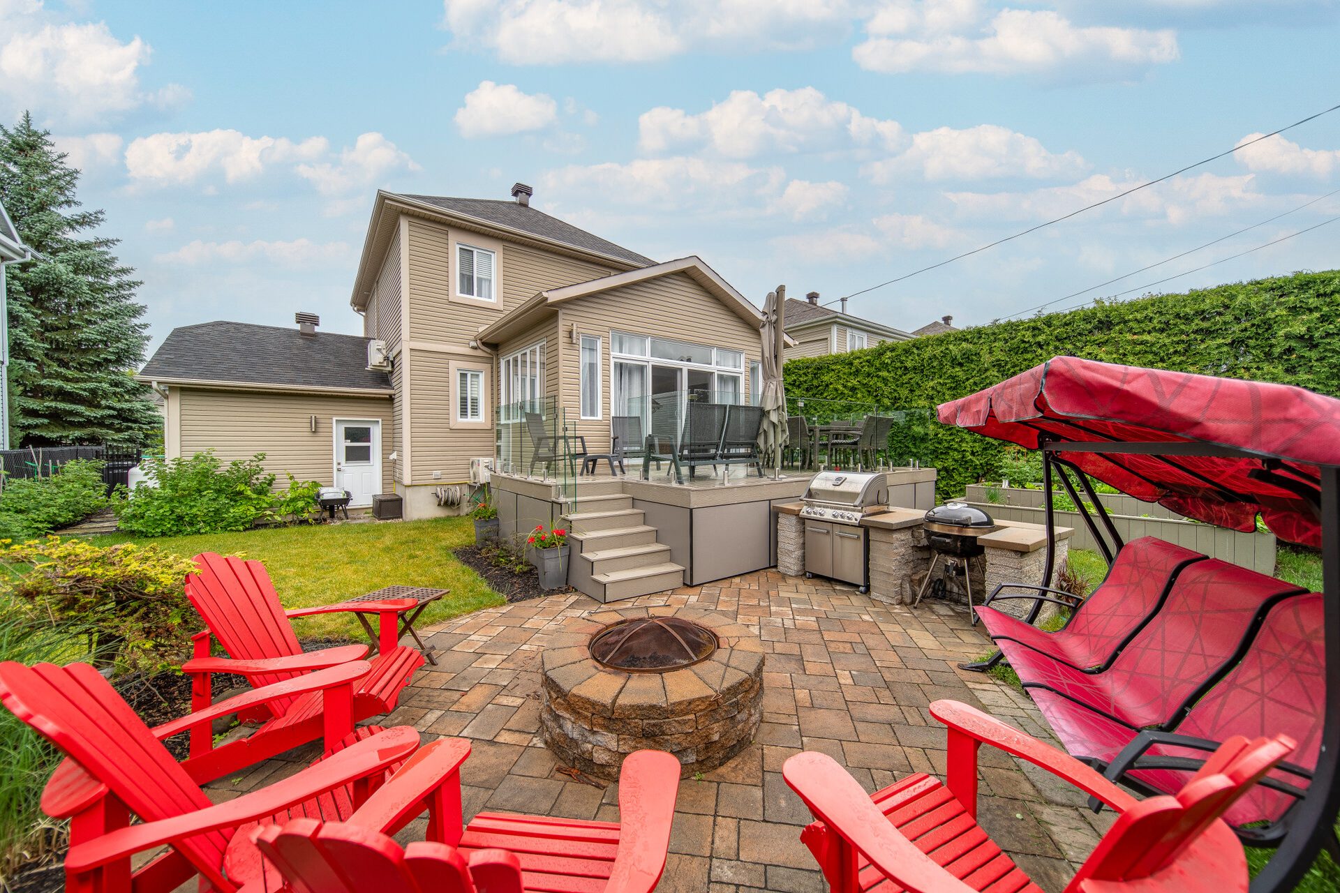 Outdoor furniture, Cloud, Sky, Plant, Building, Property, Window, Chair, House