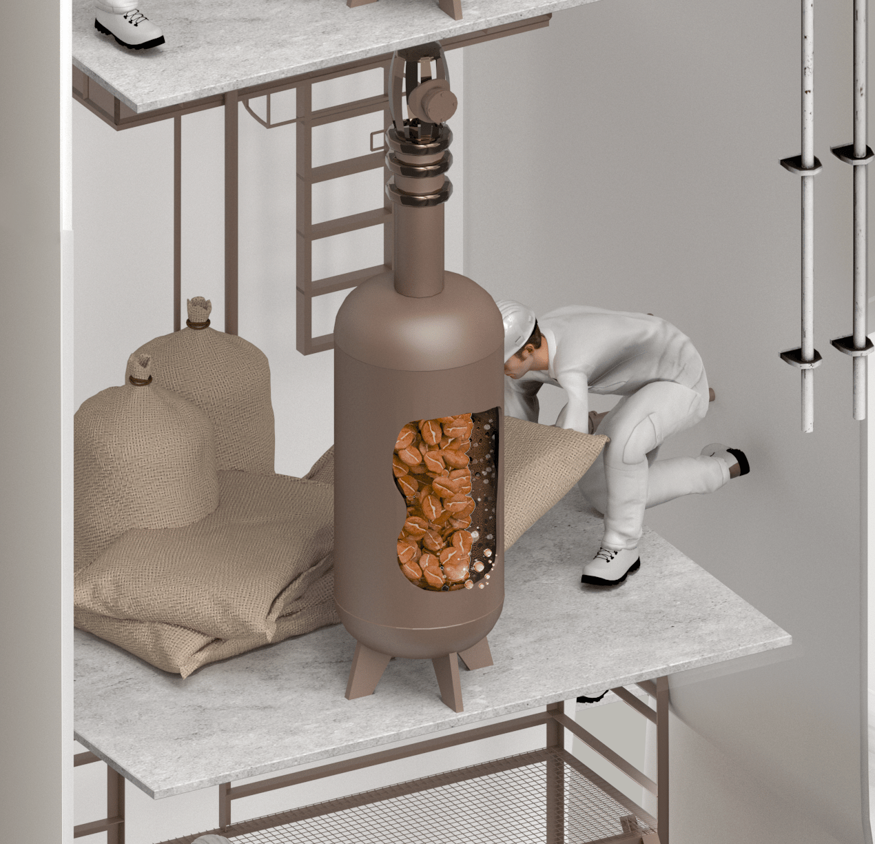 Interior design, Glass bottle, Furniture, Wood, Wall, Table