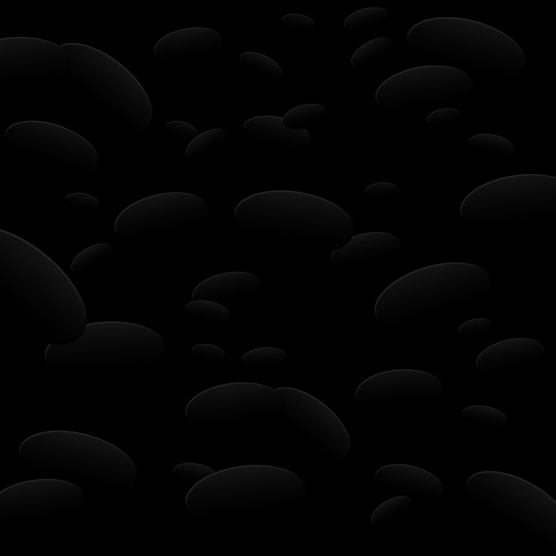 A black abstract background featuring numerous scattered dark, rounded shapes with a subtle 3D effect.