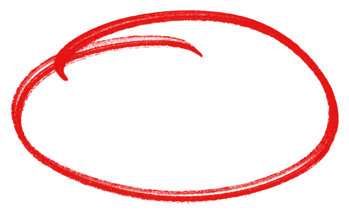 Red hand-drawn oval on a dark green background.